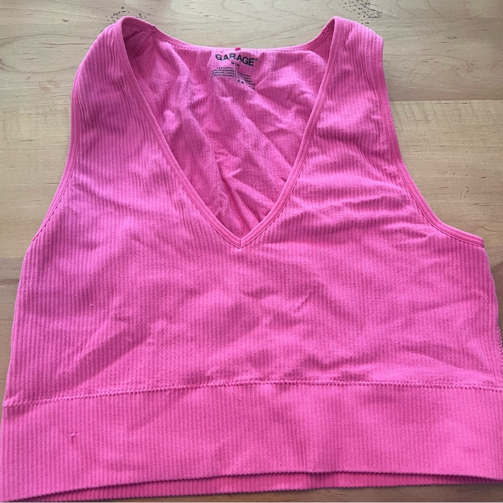 Garage Pink Ribbed Sleeveless Crop Tank Top